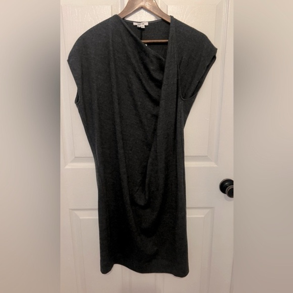 Helmut Lang Women's Charcoal Gray Sonar Wool Short Sleeve Twist Knot Dress